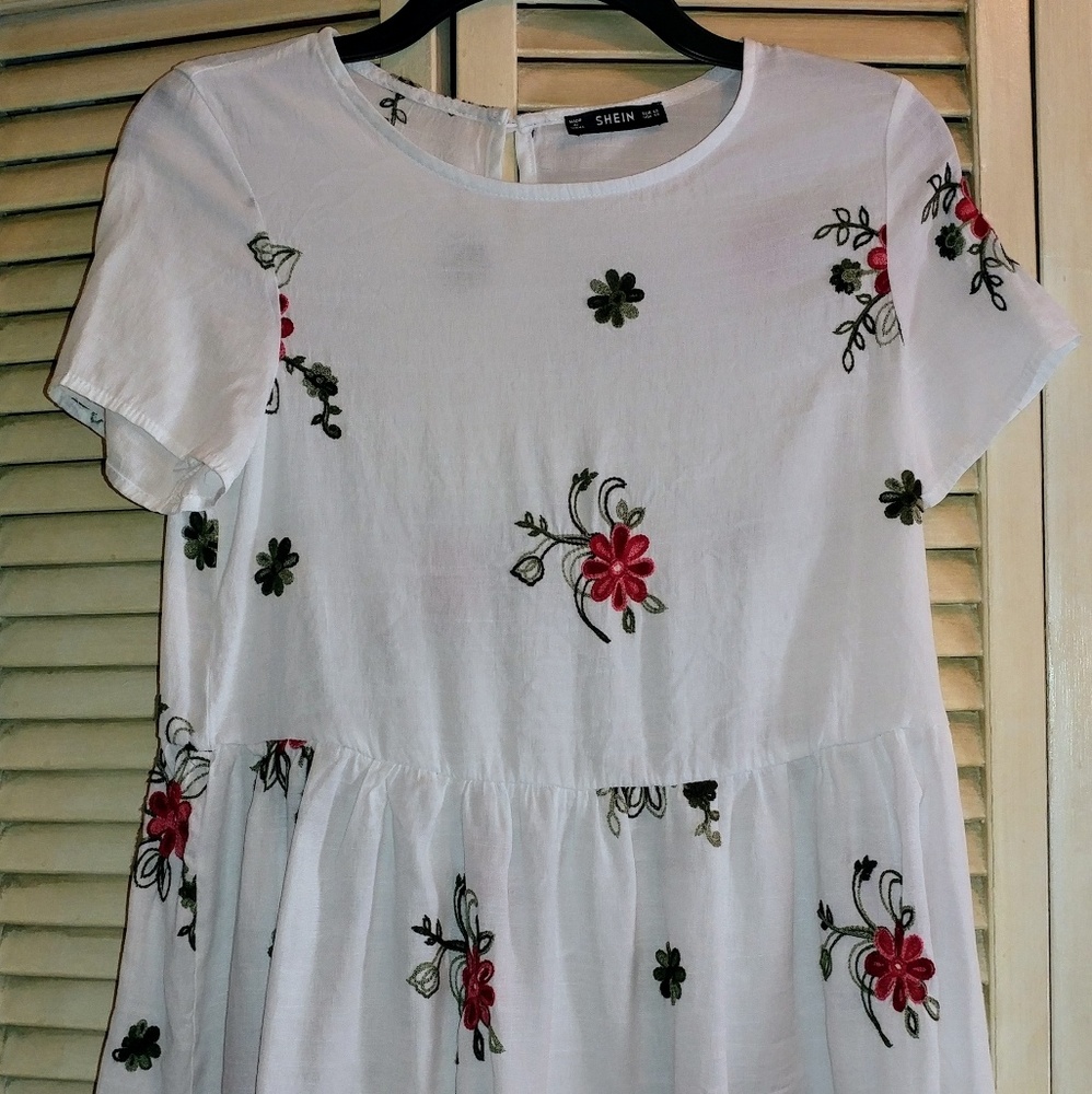 Floral embroidered peplum top, Small, SHEIN